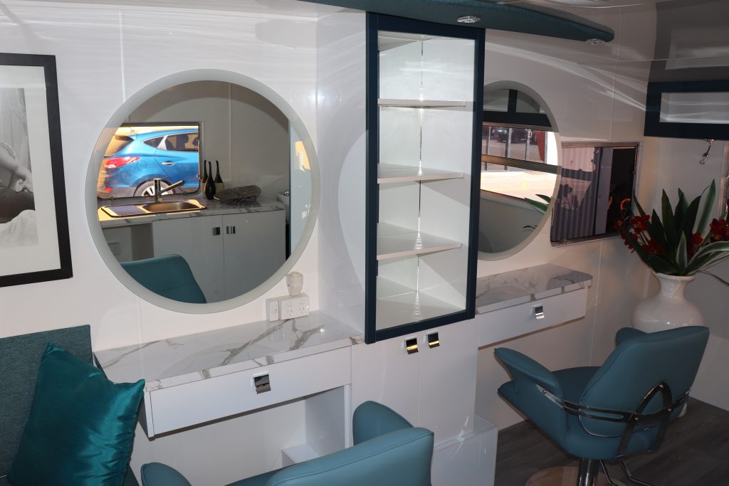 Inside of a Caravan Converted to a Mobile Hairdresser